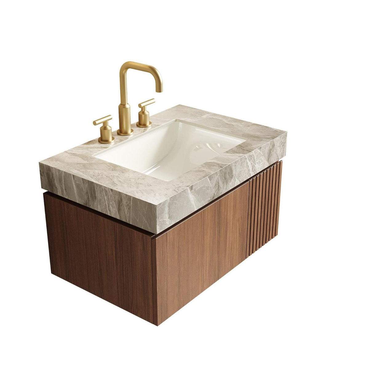 30" Brown Wood Floating Single Door Bathroom Vanity With White Sink - HomeRoots - Flyclothing LLC