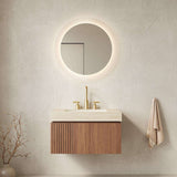 30" Brown Wood Floating Single Door Bathroom Vanity With White Sink - HomeRoots - Flyclothing LLC