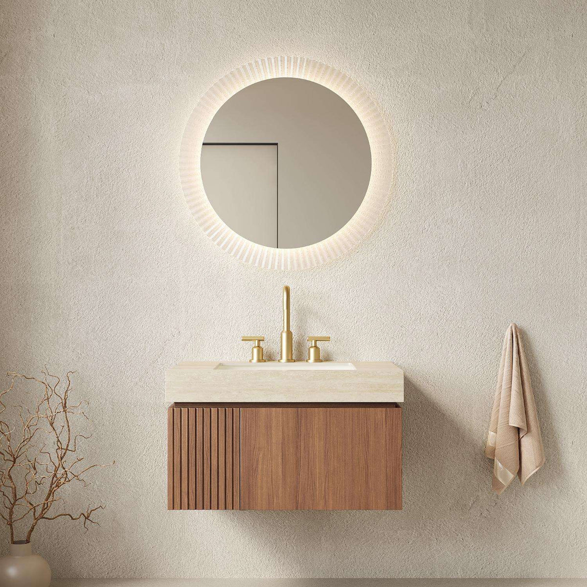 30" Brown Wood Floating Single Door Bathroom Vanity With White Sink - HomeRoots - Flyclothing LLC