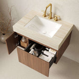 30" Brown Wood Floating Single Door Bathroom Vanity With White Sink - HomeRoots - Flyclothing LLC