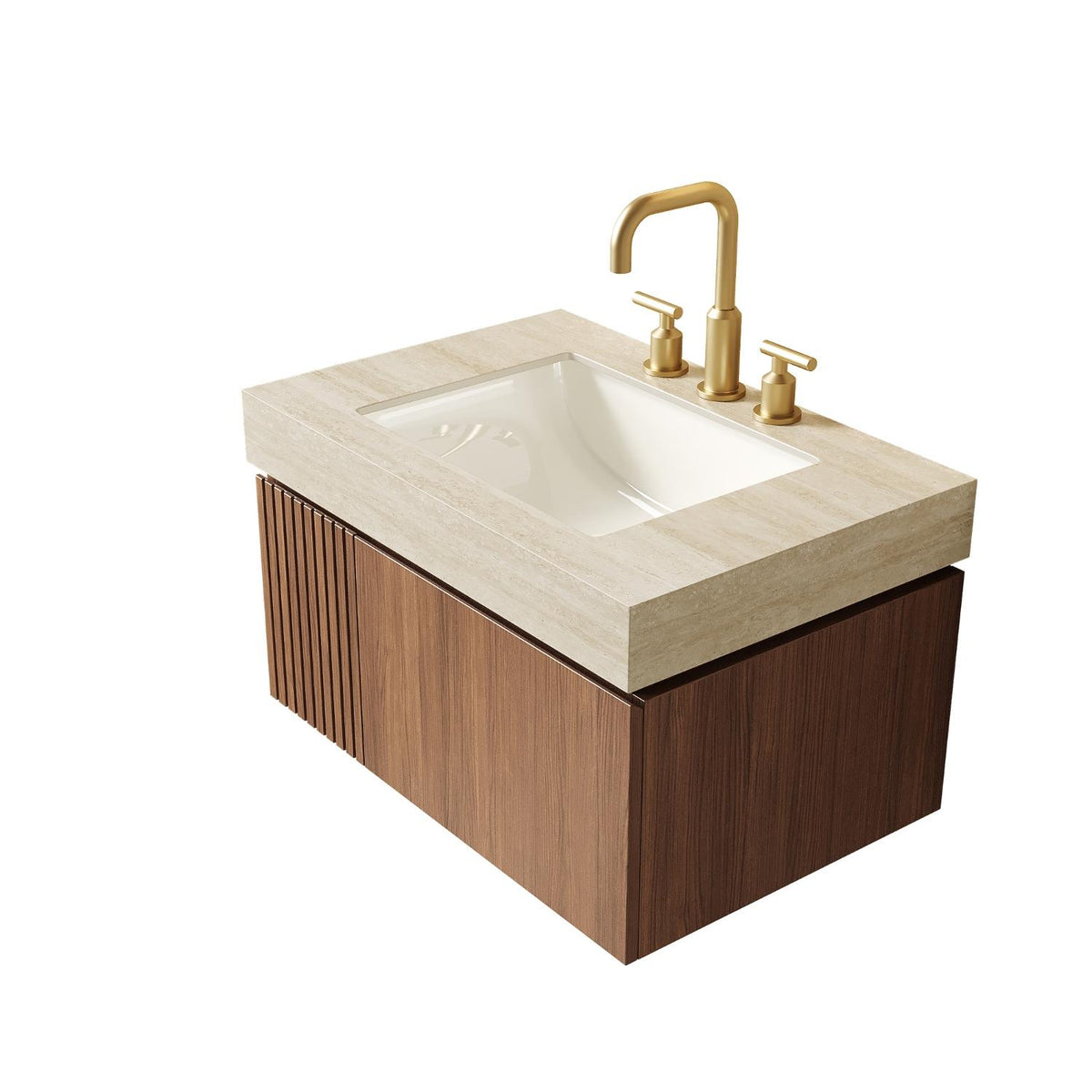 30" Brown Wood Floating Single Door Bathroom Vanity With White Sink - HomeRoots - Flyclothing LLC
