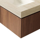 30" Brown Wood Floating Single Door Bathroom Vanity With White Sink - HomeRoots - Flyclothing LLC
