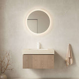 30" Brown Wood Floating Single Door Bathroom Vanity With White Sink - HomeRoots - Flyclothing LLC