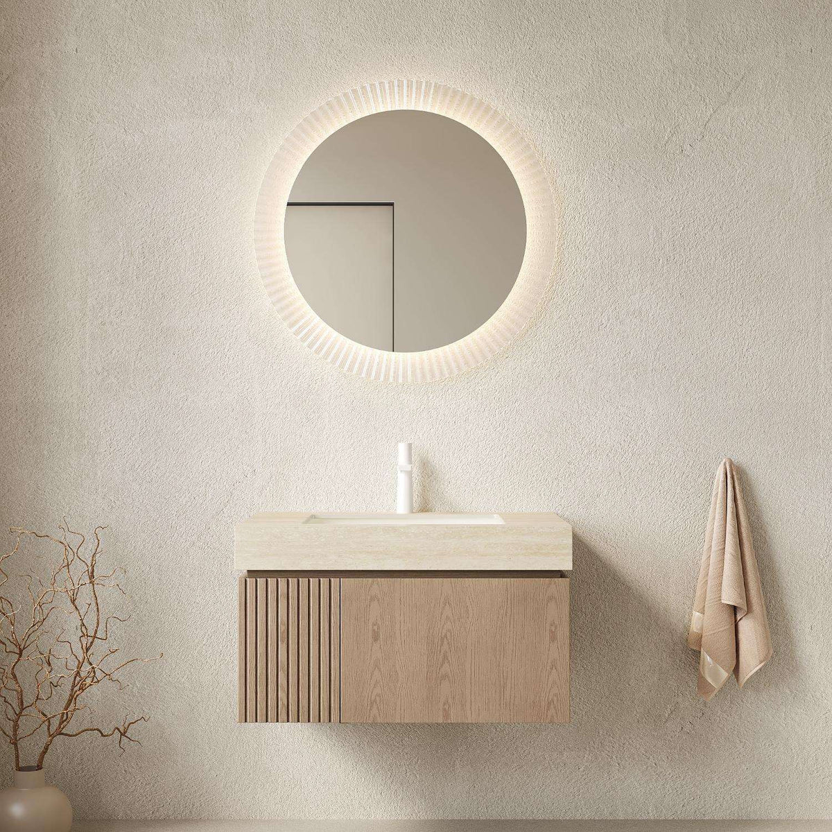 30" Brown Wood Floating Single Door Bathroom Vanity With White Sink - HomeRoots - Flyclothing LLC