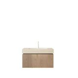 30" Brown Wood Floating Single Door Bathroom Vanity With White Sink - HomeRoots - Flyclothing LLC