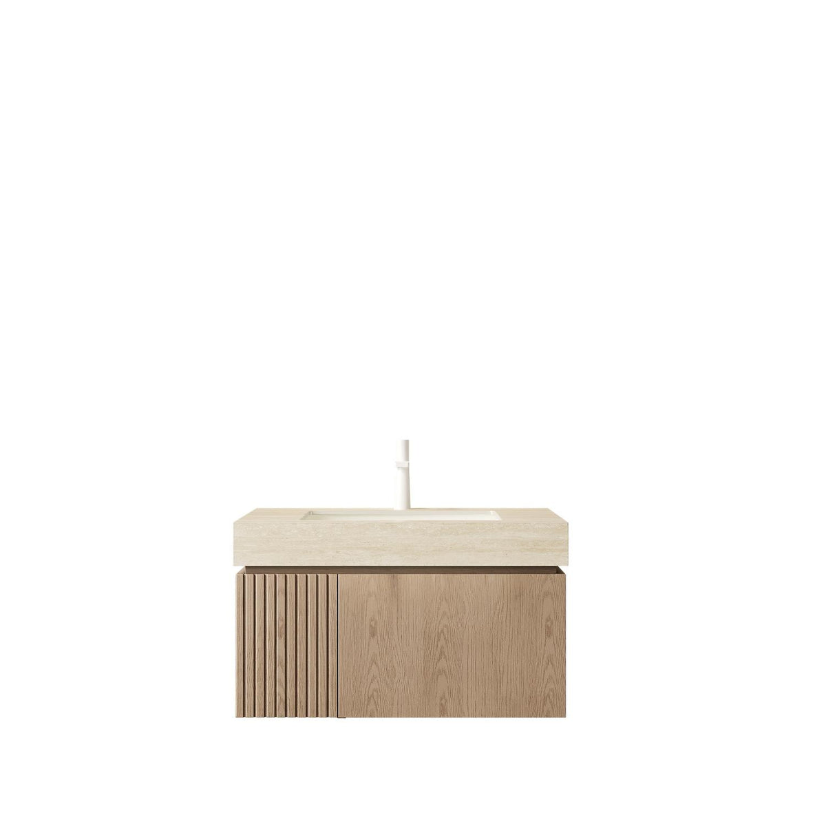 30" Brown Wood Floating Single Door Bathroom Vanity With White Sink - HomeRoots - Flyclothing LLC