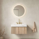 30" Brown Wood Floating Single Door Bathroom Vanity With White Sink - HomeRoots - Flyclothing LLC