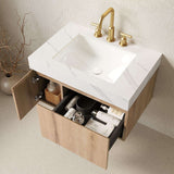 30" Brown Wood Floating Single Door Bathroom Vanity With White Sink - HomeRoots - Flyclothing LLC
