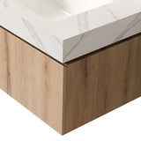 30" Brown Wood Floating Single Door Bathroom Vanity With White Sink - HomeRoots - Flyclothing LLC