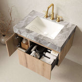 30" Brown Wood Floating Single Door Bathroom Vanity With White Sink - HomeRoots - Flyclothing LLC