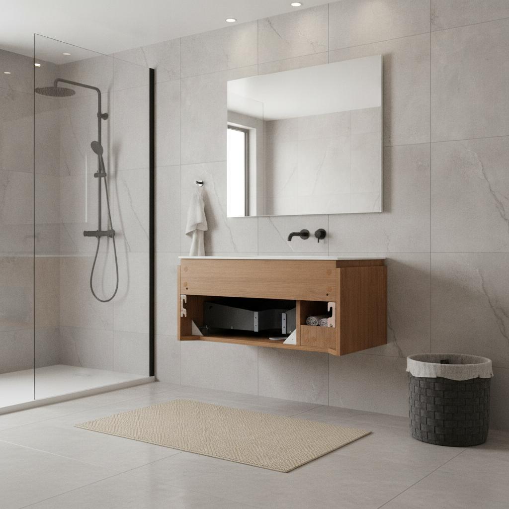 30" Brown Wood Floating Single Door Bathroom Vanity - HomeRoots - Flyclothing LLC
