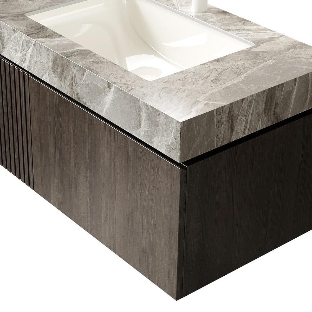 36" Brown Wood Floating Single Door Bathroom Vanity With White Sink - HomeRoots - Flyclothing LLC
