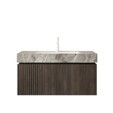 36" Brown Wood Floating Single Door Bathroom Vanity With White Sink - HomeRoots - Flyclothing LLC