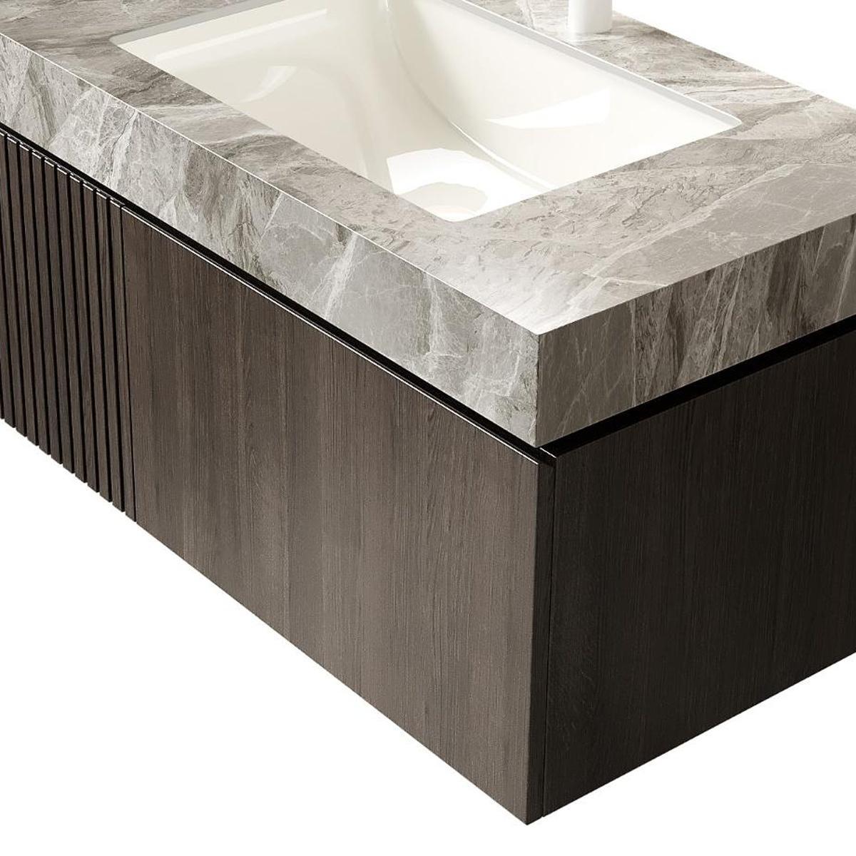 36" Brown Wood Floating Single Door Bathroom Vanity With White Sink - HomeRoots - Flyclothing LLC