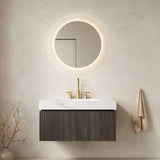 36" Black Wood Floating Single Door Bathroom Vanity With White Sink