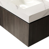36" Black Wood Floating Single Door Bathroom Vanity With White Sink