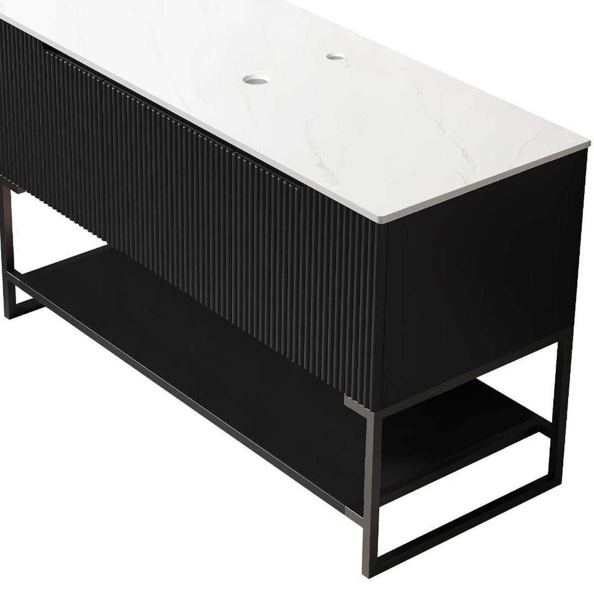 48" Black Wood Freestanding Three Door Bathroom Vanity