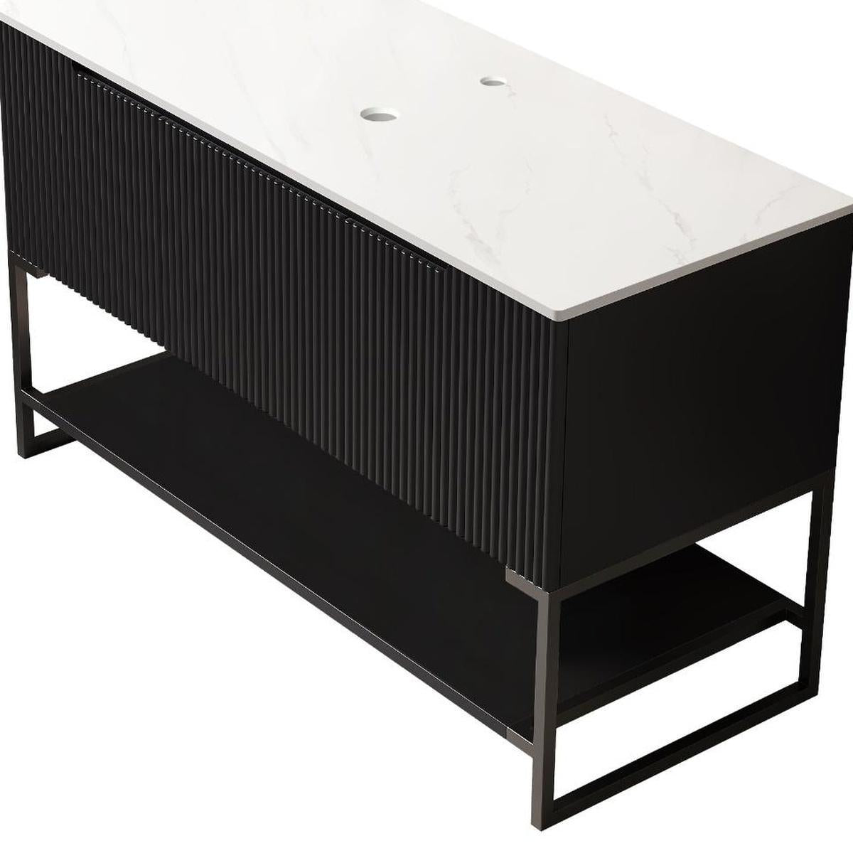 48" Black Wood Freestanding Three Door Bathroom Vanity
