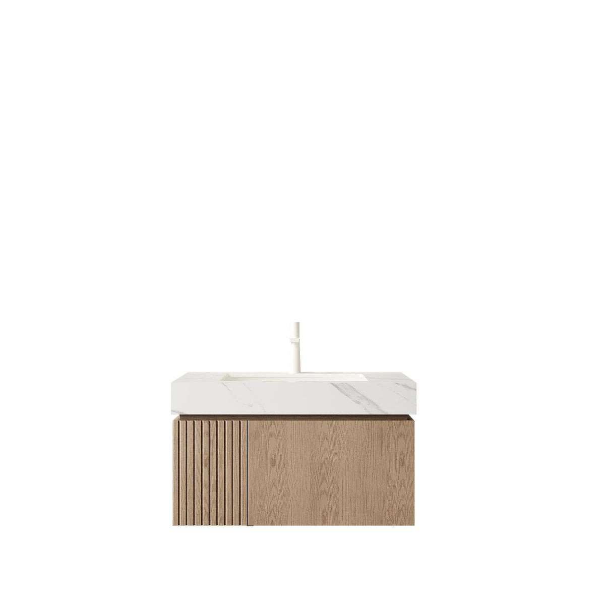 30" Brown Wood Floating Single Door Bathroom Vanity With White Sink - HomeRoots - Flyclothing LLC