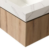 30" Brown Wood Floating Single Door Bathroom Vanity With White Sink - HomeRoots - Flyclothing LLC