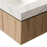 30" Brown Wood Floating Single Door Bathroom Vanity With White Sink - HomeRoots - Flyclothing LLC