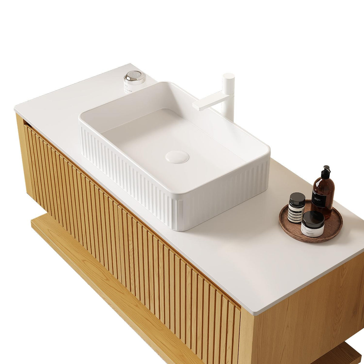 48" Brown Wood Floating Bathroom Vanity With White Sink And Two Drawers - HomeRoots - Flyclothing LLC
