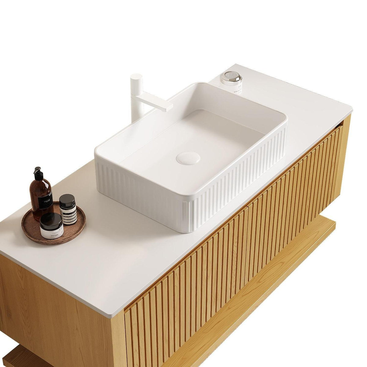48" Brown Wood Floating Bathroom Vanity With White Sink And Two Drawers - HomeRoots - Flyclothing LLC