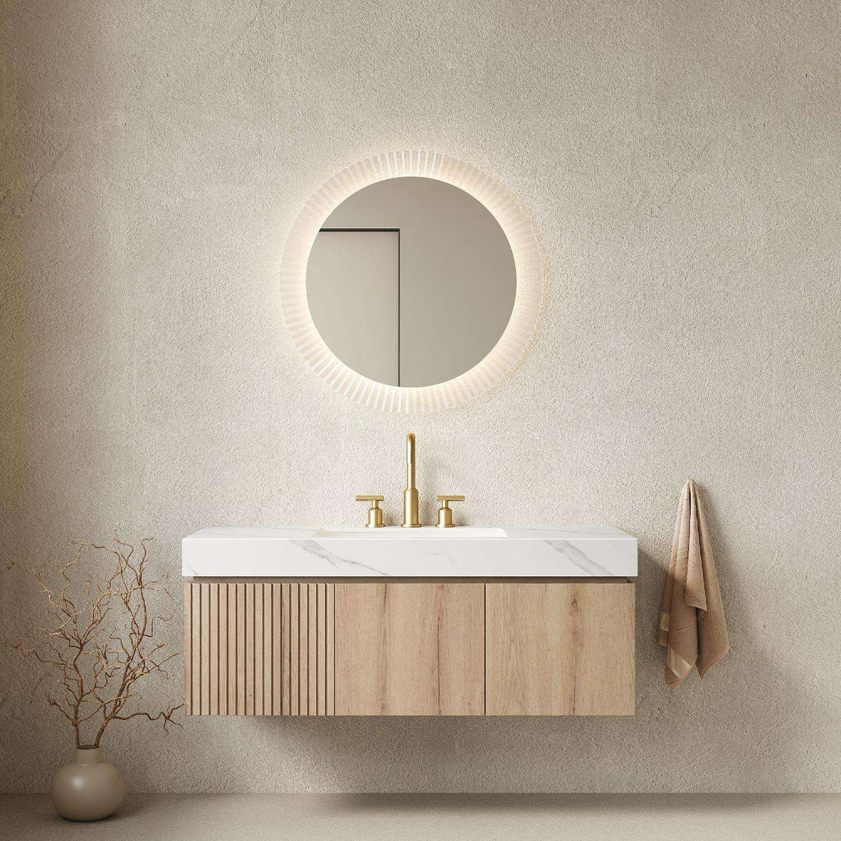 48" Brown Wood Floating Single Door Bathroom Vanity With White Sink - HomeRoots - Flyclothing LLC
