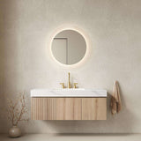 48" Brown Wood Floating Single Door Bathroom Vanity With White Sink - HomeRoots - Flyclothing LLC