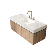 48" Brown Wood Floating Single Door Bathroom Vanity With White Sink - HomeRoots - Flyclothing LLC