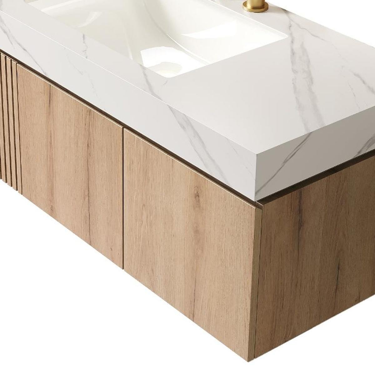 48" Brown Wood Floating Single Door Bathroom Vanity With White Sink - HomeRoots - Flyclothing LLC