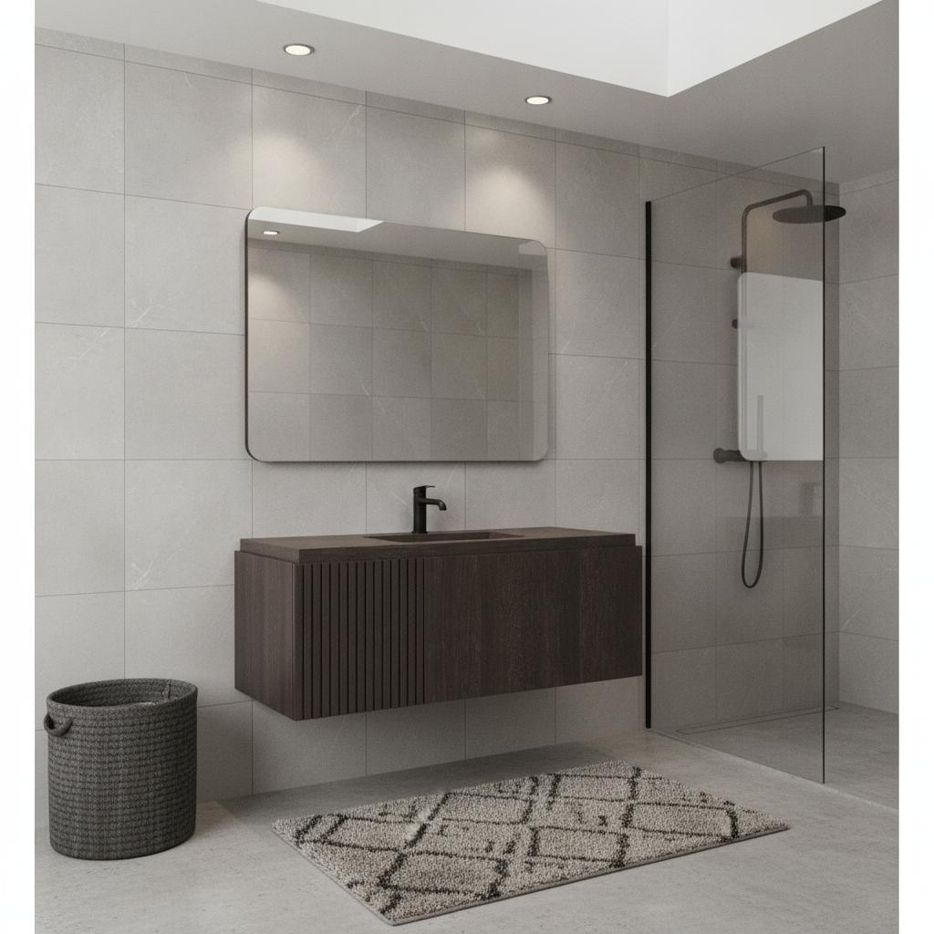 35" Brown Wood Floating Single Door Bathroom Vanity - HomeRoots - Flyclothing LLC