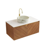 36" Brown Wood Floating Bathroom Vanity With White Sink And Two Drawers - HomeRoots - Flyclothing LLC