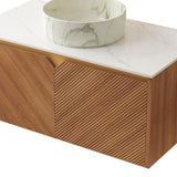 36" Brown Wood Floating Bathroom Vanity With White Sink And Two Drawers - HomeRoots - Flyclothing LLC