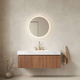 48" Brown Wood Floating Double Door Bathroom Vanity With White Sink - HomeRoots - Flyclothing LLC