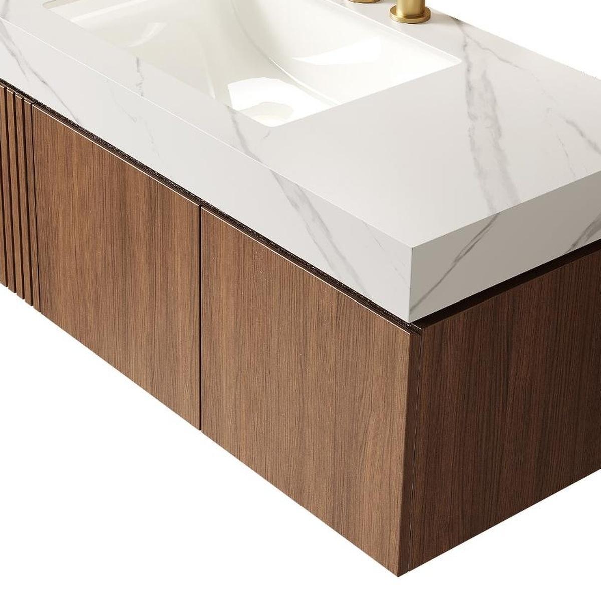 48" Brown Wood Floating Double Door Bathroom Vanity With White Sink - HomeRoots - Flyclothing LLC