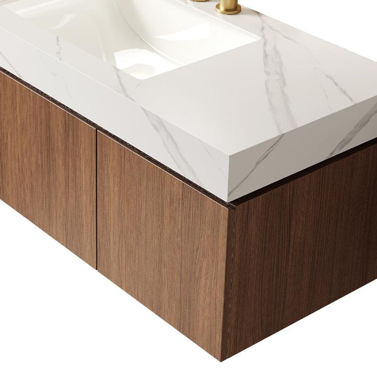 48" Brown Wood Floating Double Door Bathroom Vanity With White Sink - HomeRoots - Flyclothing LLC