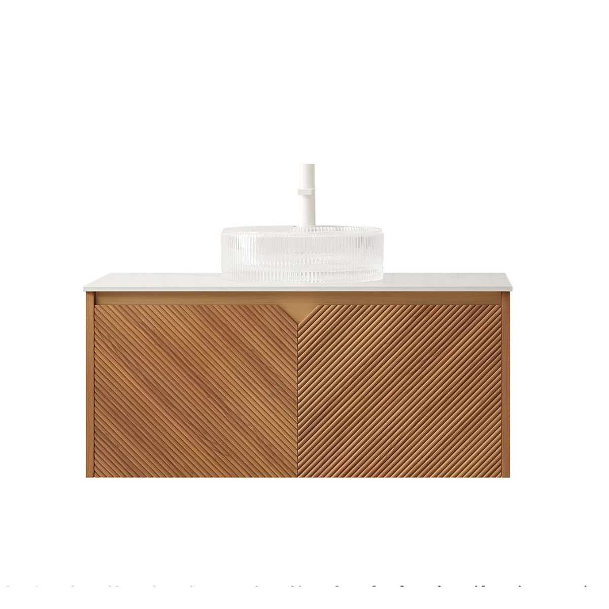 36" Brown Wood Floating Double Door Bathroom Vanity With White Sink - HomeRoots - Flyclothing LLC