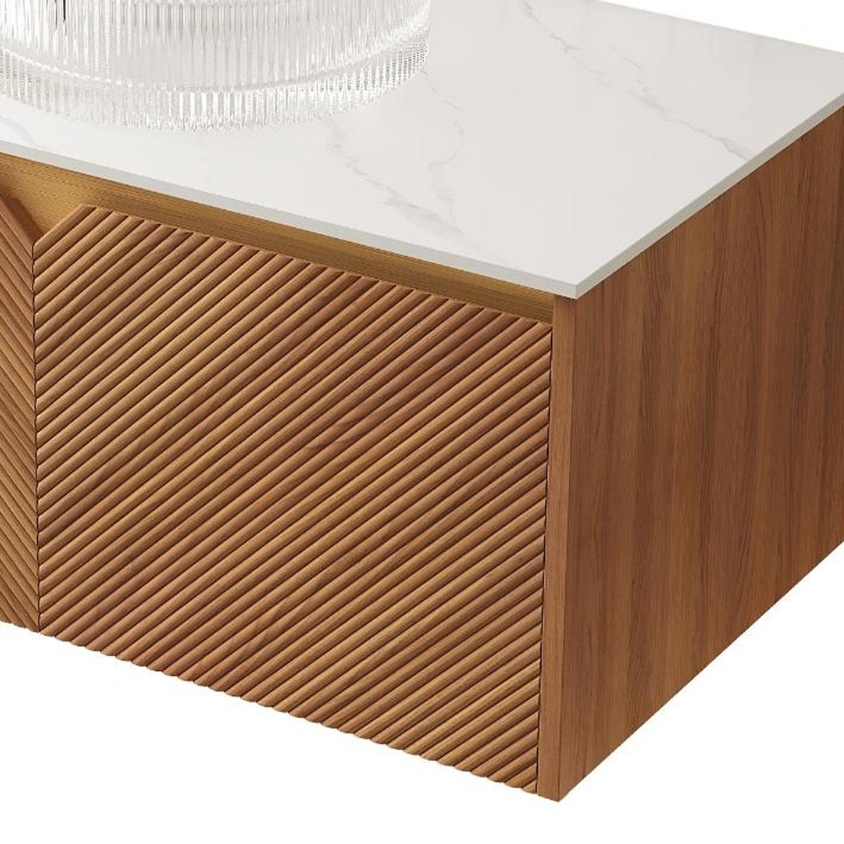 36" Brown Wood Floating Double Door Bathroom Vanity With White Sink - HomeRoots - Flyclothing LLC