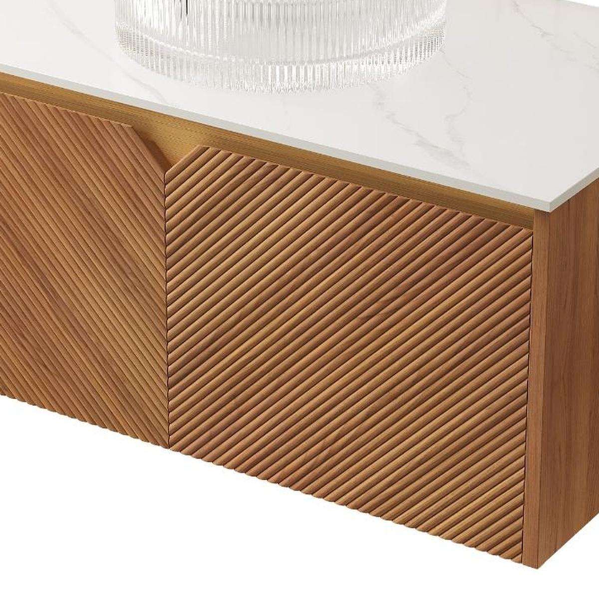 36" Brown Wood Floating Double Door Bathroom Vanity With White Sink - HomeRoots - Flyclothing LLC