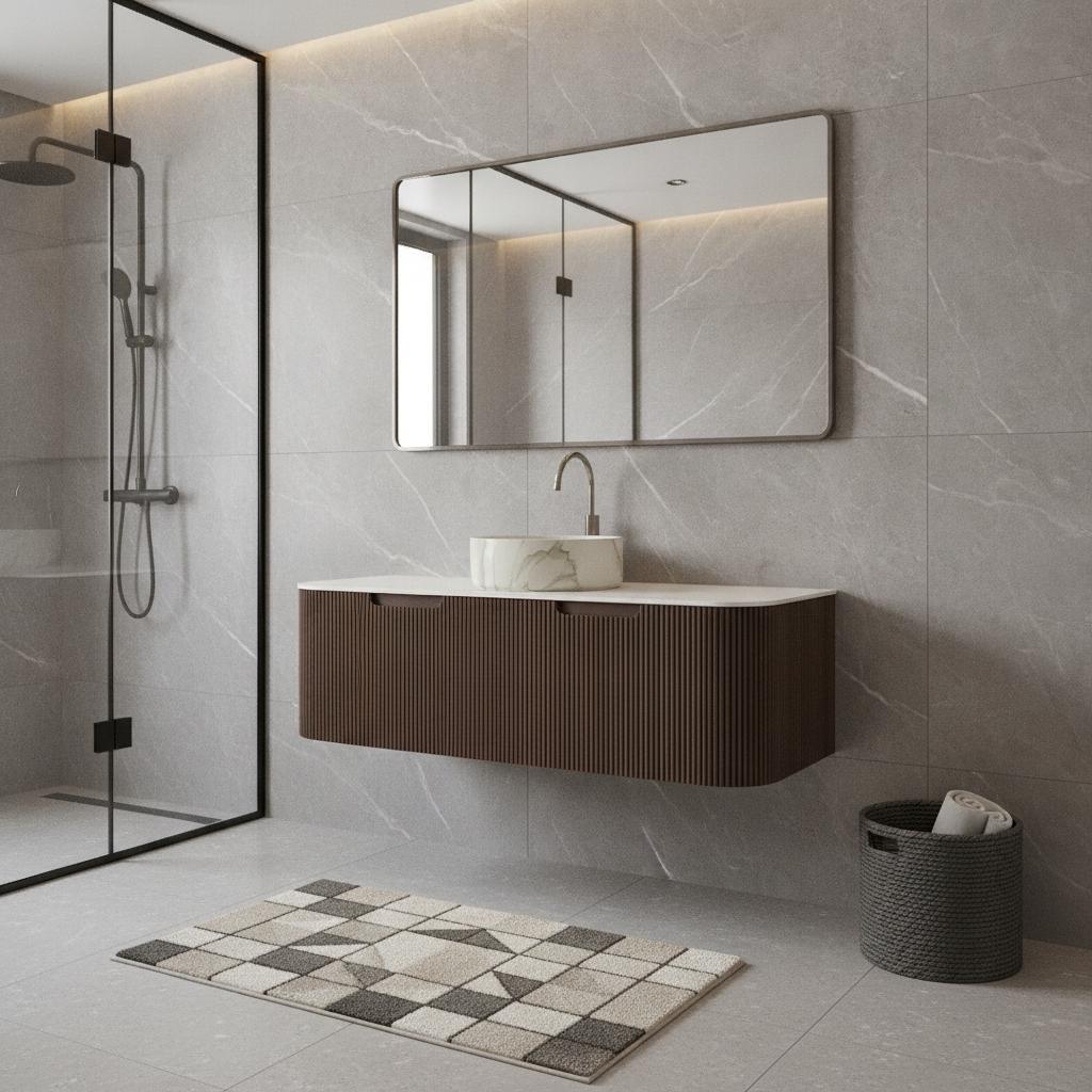 48" Brown Wood Floating Bathroom Vanity With White Sink And Two Drawers - HomeRoots - Flyclothing LLC