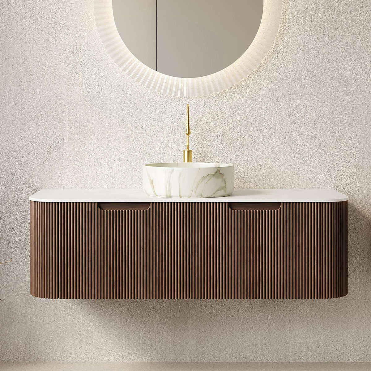 48" Brown Wood Floating Bathroom Vanity With White Sink And Two Drawers - HomeRoots - Flyclothing LLC