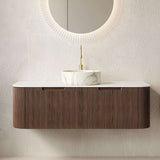 48" Brown Wood Floating Bathroom Vanity With White Sink And Two Drawers - HomeRoots - Flyclothing LLC