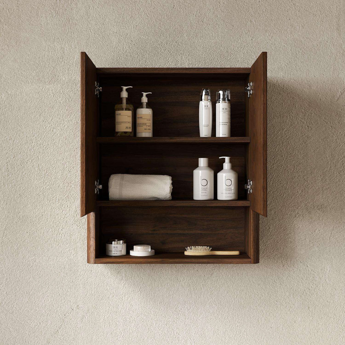 26" Brown Wood Floating Double Door Bathroom Vanity