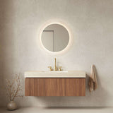 48" Brown Wood Floating Double Door Bathroom Vanity With White Sink - HomeRoots - Flyclothing LLC