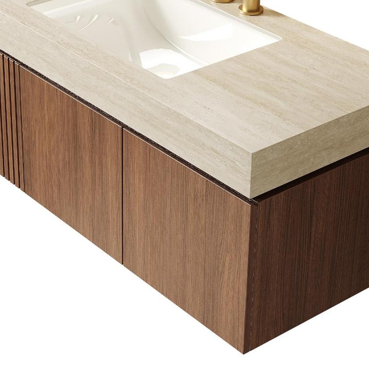 48" Brown Wood Floating Double Door Bathroom Vanity With White Sink - HomeRoots - Flyclothing LLC