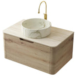 30" Brown Wood Floating Bathroom Vanity With White Sink
