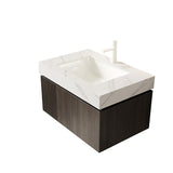 30" Brown Wood Floating Single Door Bathroom Vanity With White Sink - HomeRoots - Flyclothing LLC