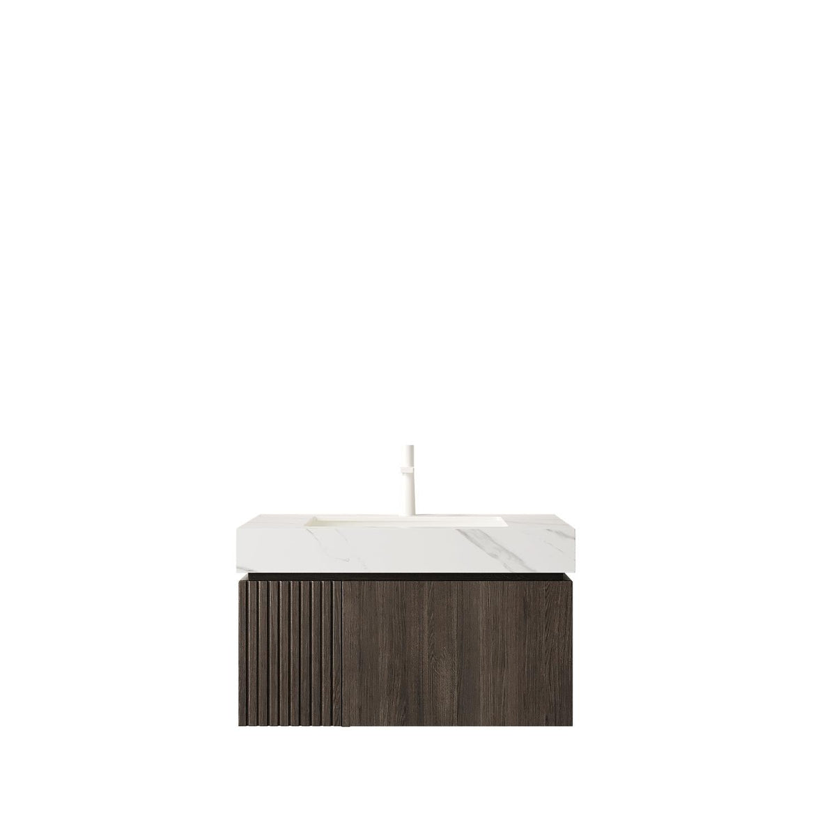30" Brown Wood Floating Single Door Bathroom Vanity With White Sink - HomeRoots - Flyclothing LLC