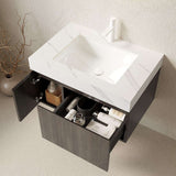 30" Brown Wood Floating Single Door Bathroom Vanity With White Sink - HomeRoots - Flyclothing LLC